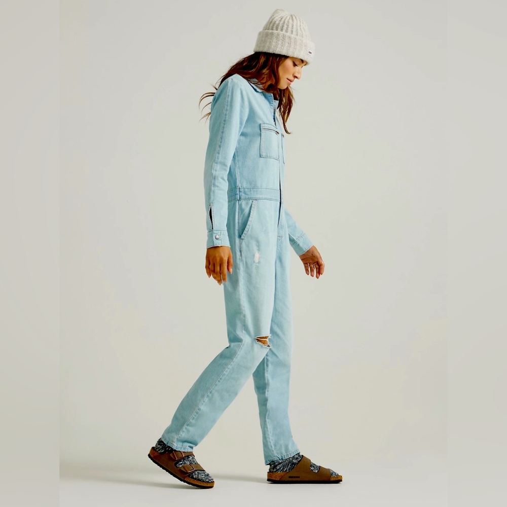 Free People Lee Jeans Vintage Modern Union-Alls NWT Sz XL $158 Denim Barely Blue